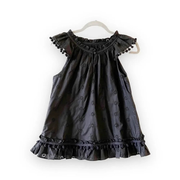 J. Crew Tops - J Crew Reimagined Pom Pom‎ Trim Eyelet Top Black XS Cotton Summer Coquette Tank